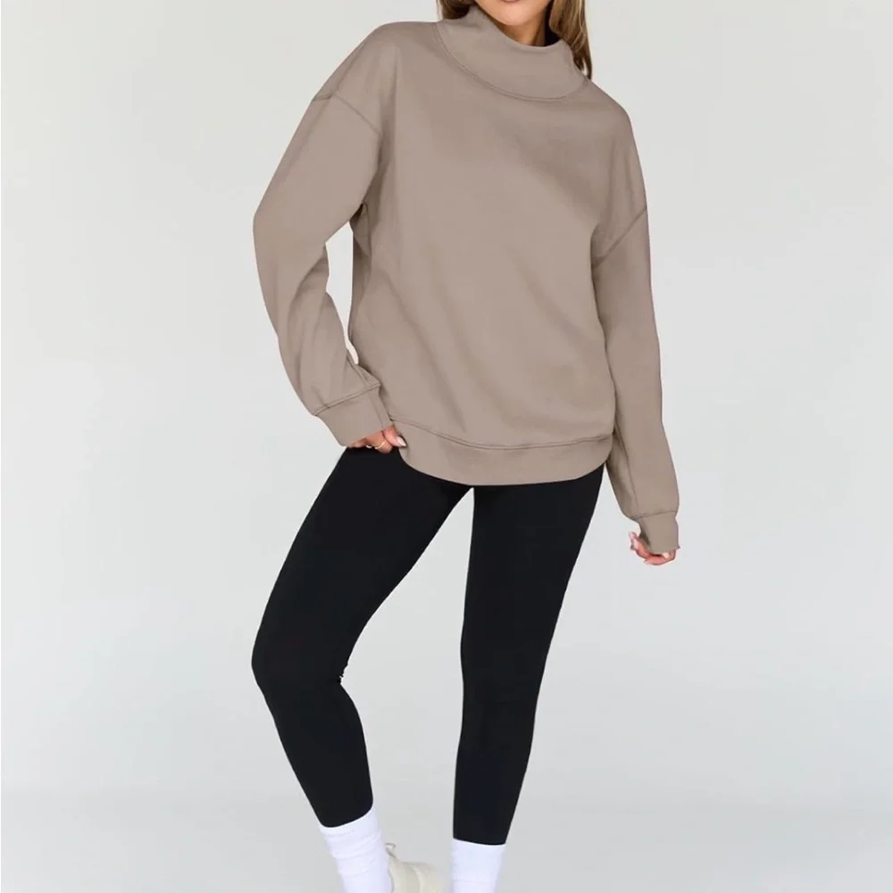 Cozy Cowl Neck Sweatshirt - Coffee Gray/Taupe - Picture 3 of 4